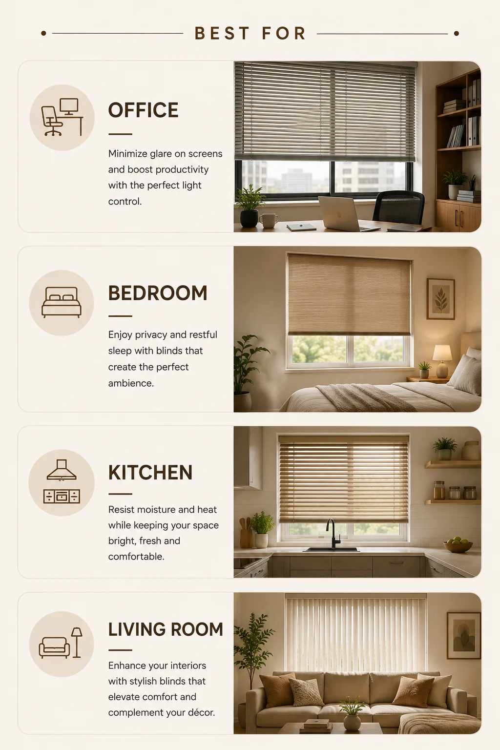 Best blinds for office, bedroom, kitchen and living room