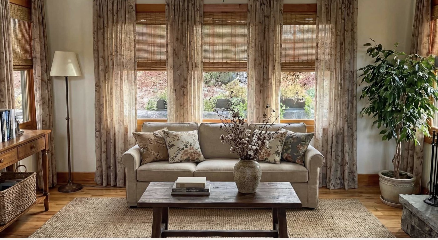 Living room after new curtains fitted by OM Furnishing Jaipur