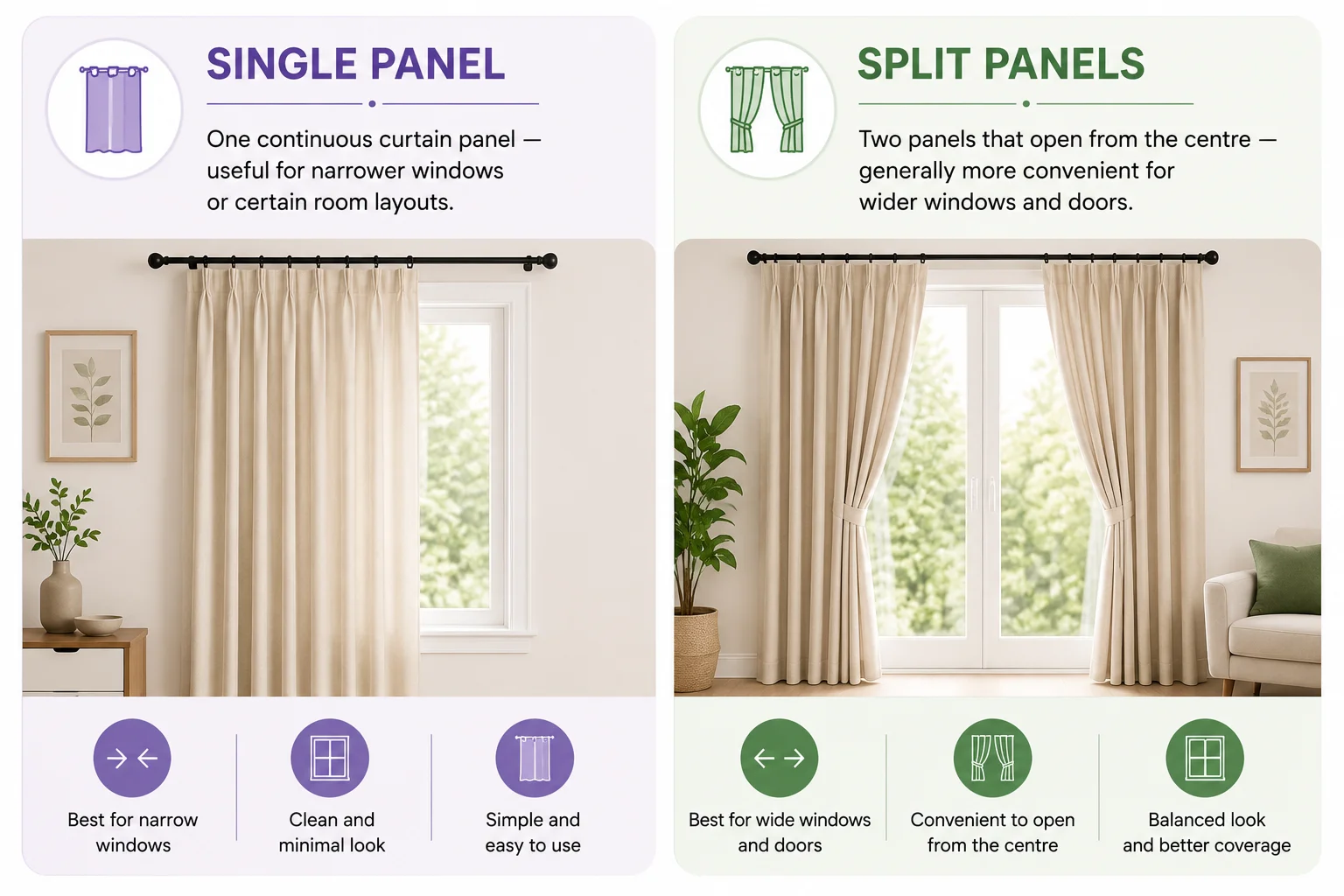 Single curtain panel versus split curtain panels compared