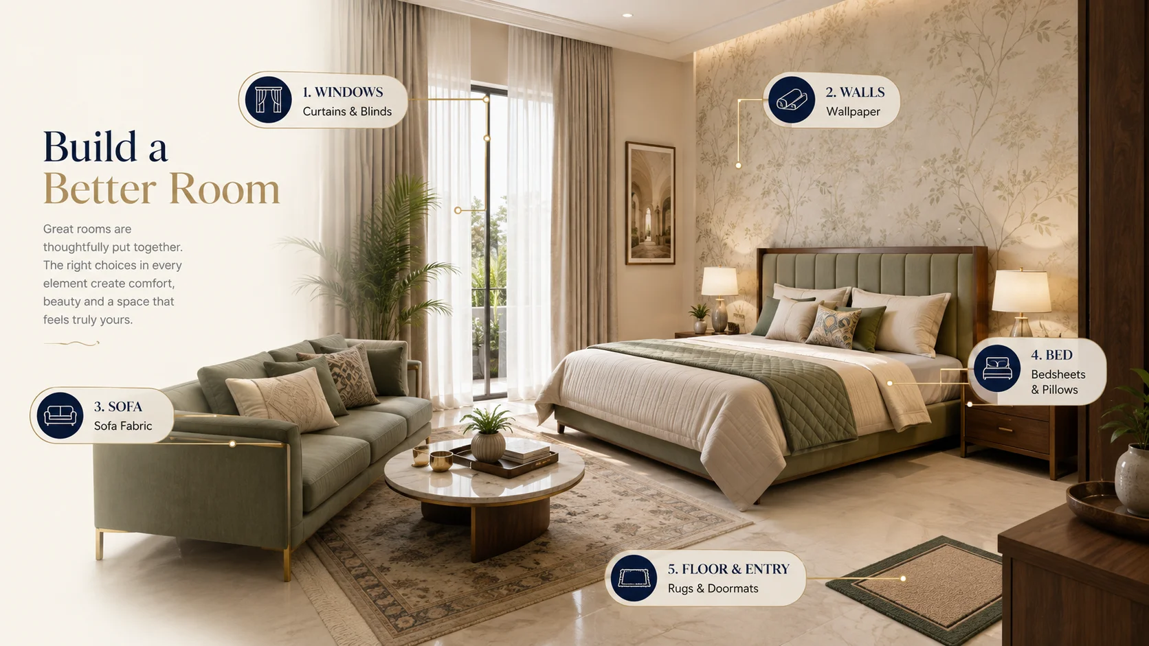 Build a better room — curtains, wallpaper, sofa fabric, bedsheets, rugs and doormats
