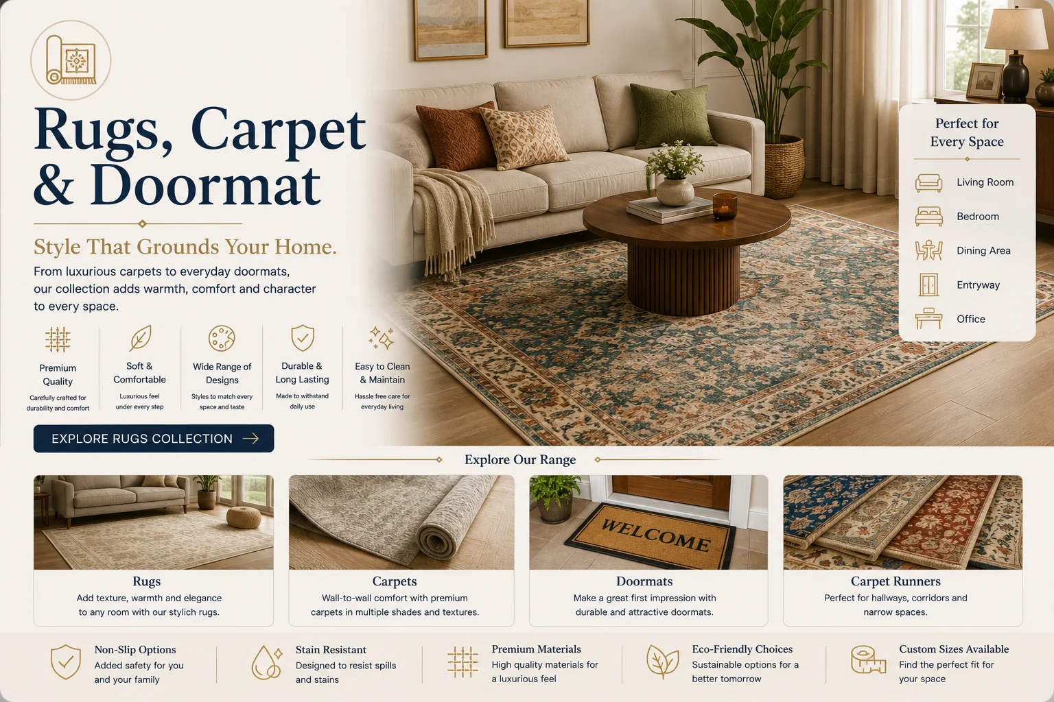 Rugs, carpets, carpet runners and doormats — OM Furnishing Jaipur