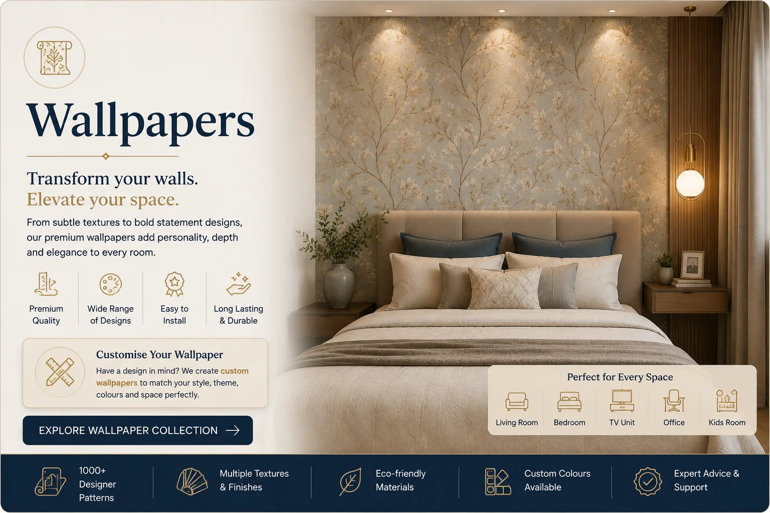 Designer and custom wallpapers to transform walls — OM Furnishing Jaipur