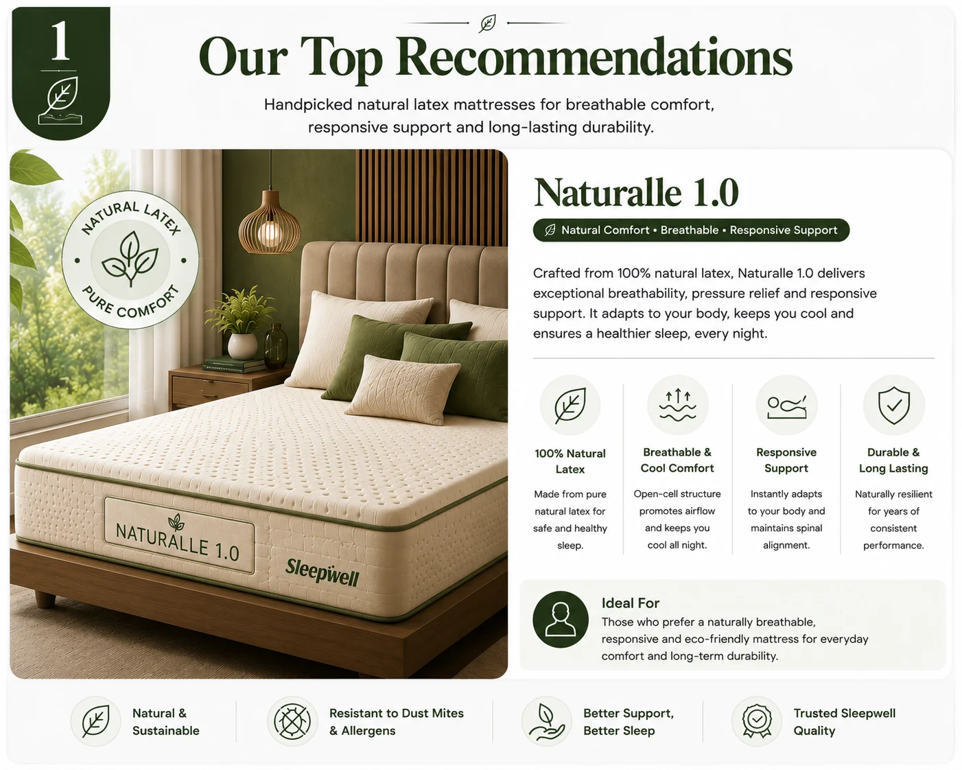Sleepwell Naturalle 1.0 natural latex mattress