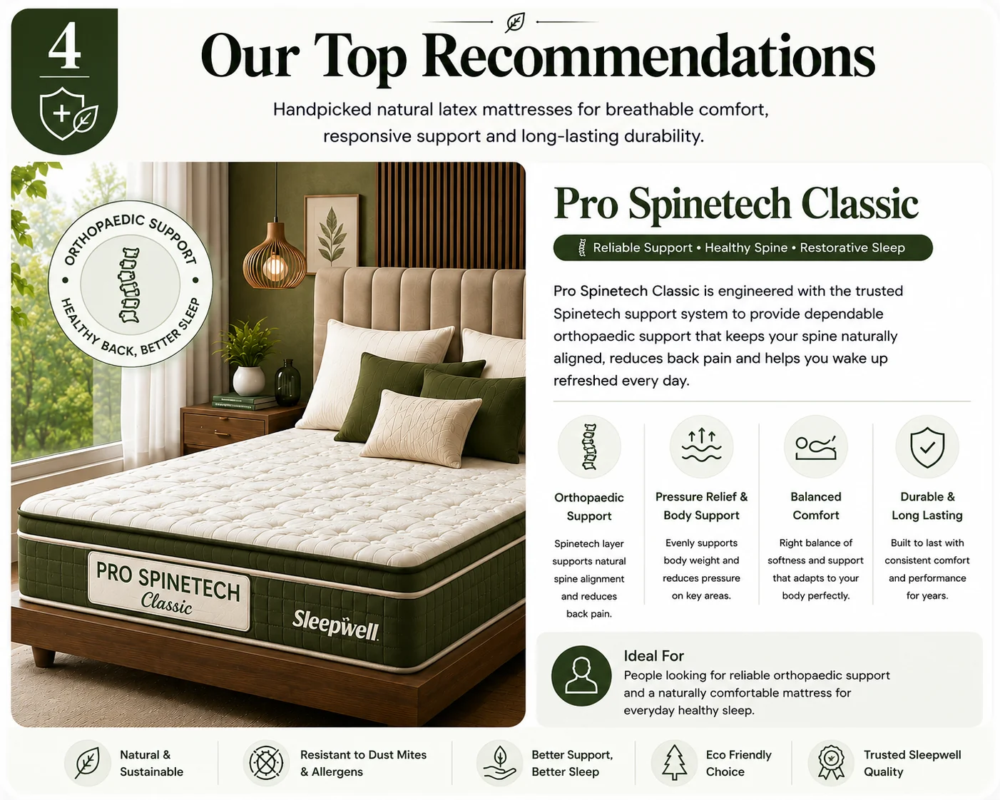 Sleepwell Pro Spinetech Classic natural latex mattress