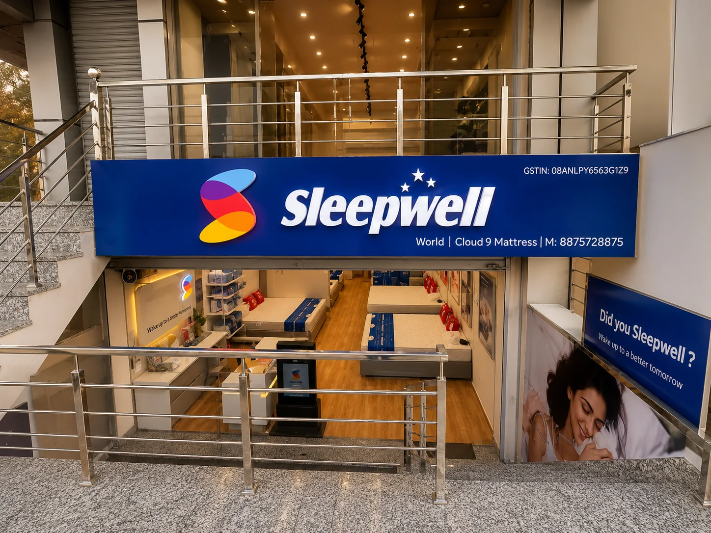 Cloud9 Mattress Sleepwell showroom entrance Jaipur