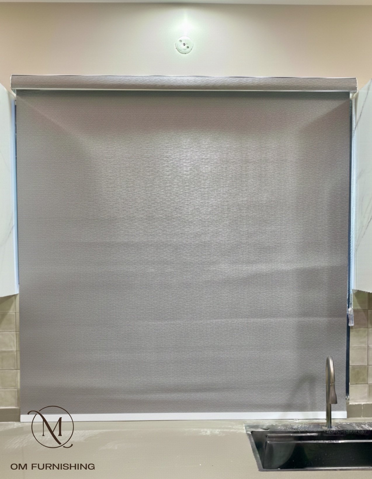 Roller blind above a kitchen sink