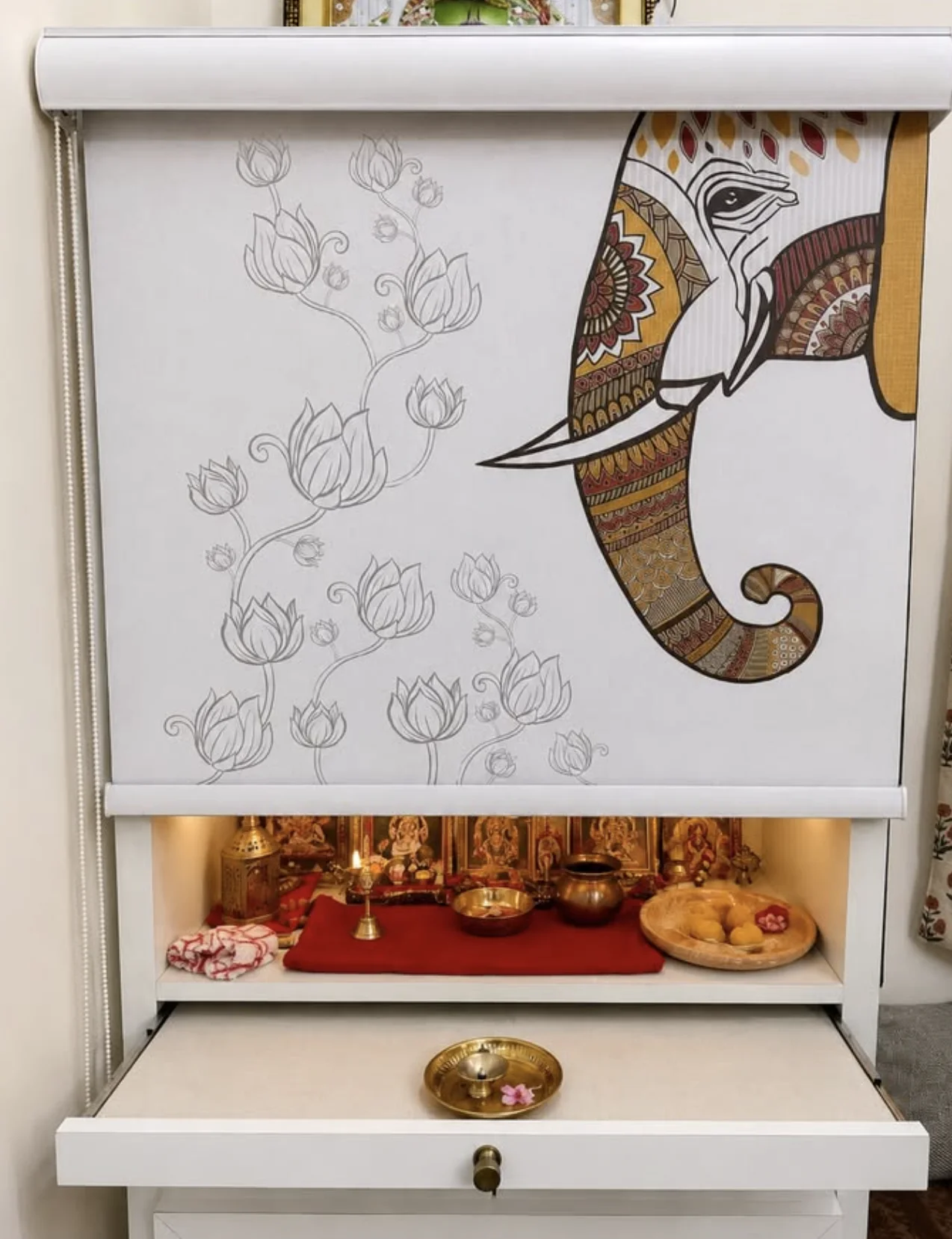 Roman blind above a kitchen sink